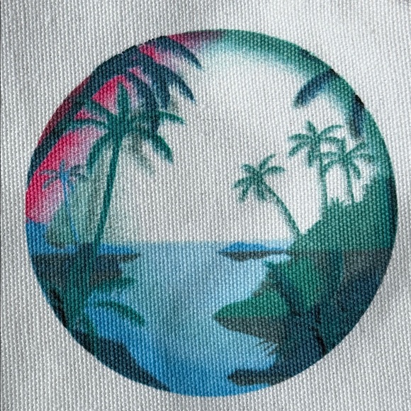 NWOT Thierry Mugler🏝️Tropical Print Canvas Pouch Makeup Travel Rope Wristlet Bag - Picture 3 of 10